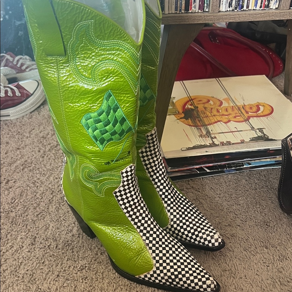 Nascar *rare* Green and Black checkered Women's Boots